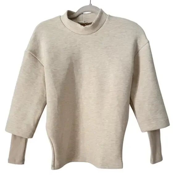 NWT OGL FuzzLuxe Mockneck Sleeve Warmer Top Heather Beige Women’s Size XS - Picture 2 of 6